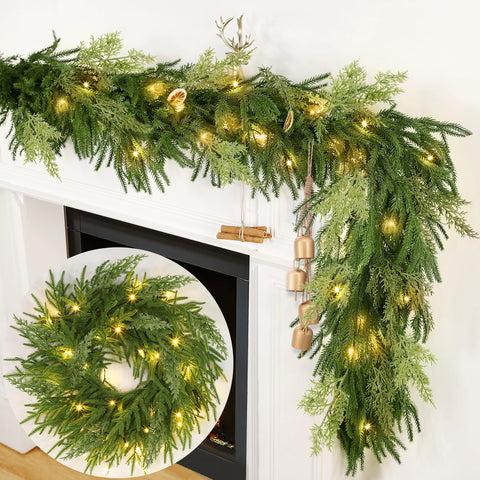 TURNMEON garland front view showing full lush pine profile and festive curb appeal