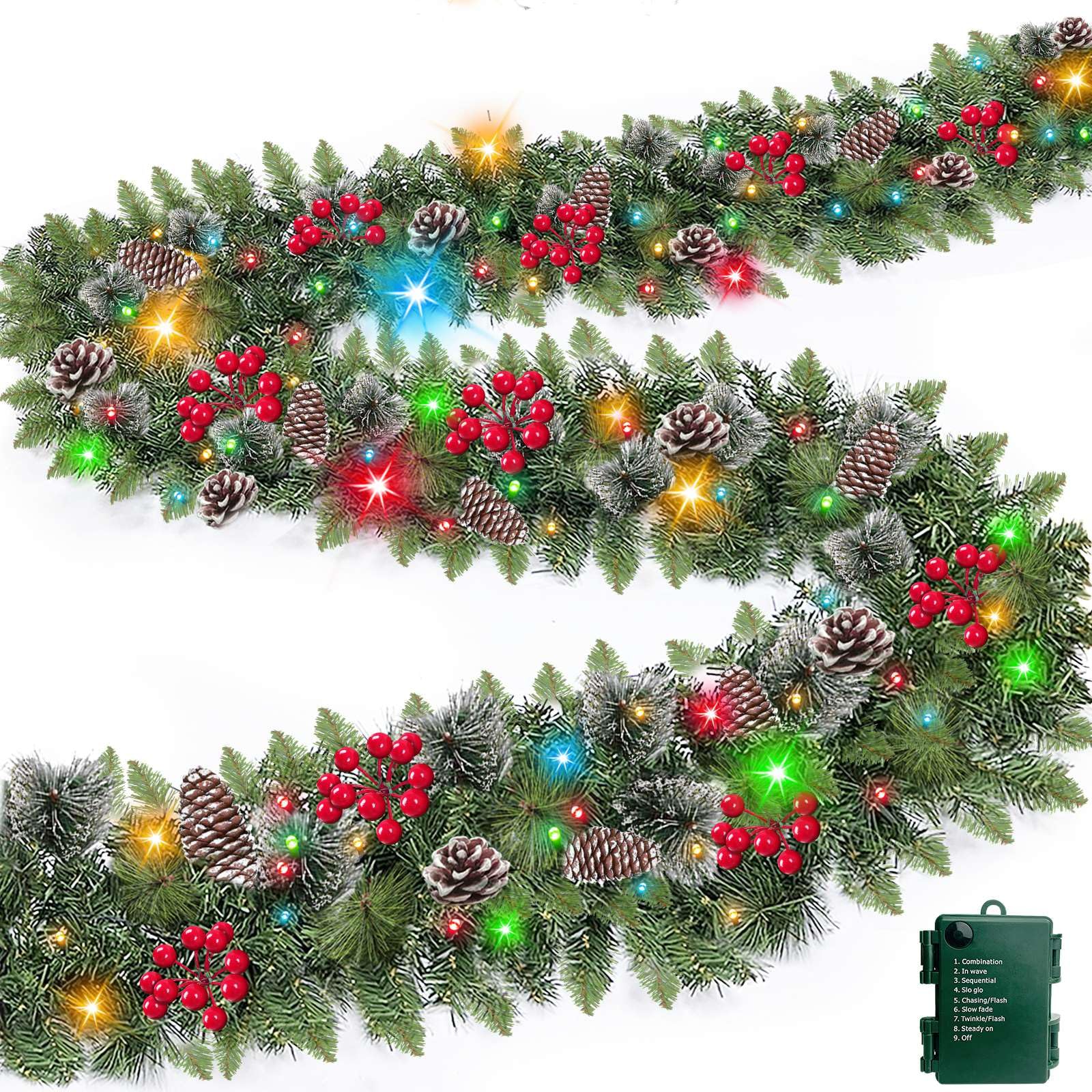 TURNMEON garland front view showing full 9 ft length and lights for instant ambiance