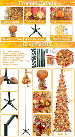 TURNMEON glitter pumpkin topper detail, creates focal sparkle for seasonal display