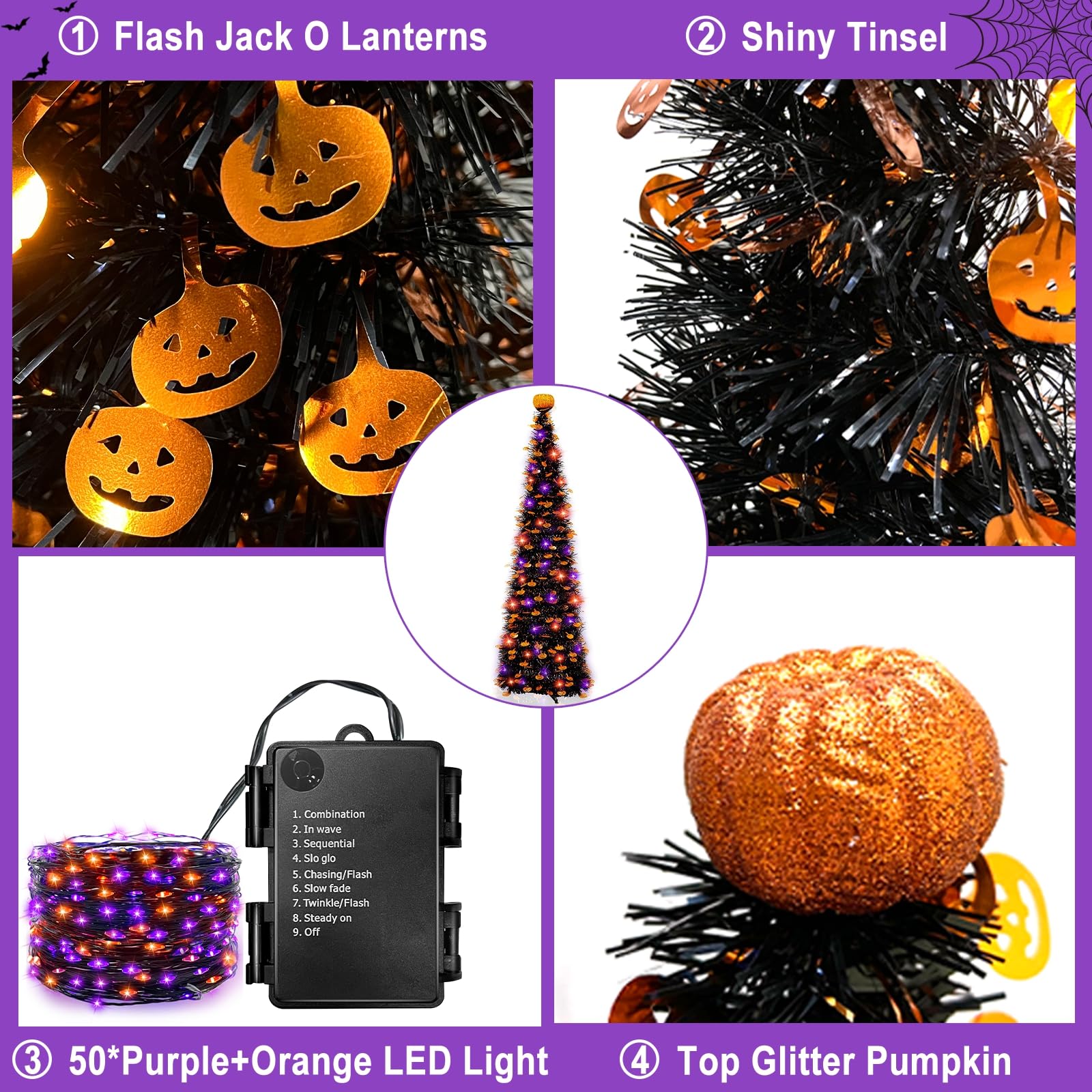 TURNMEON tree placed on mantel in Halloween scene adding festive atmosphere