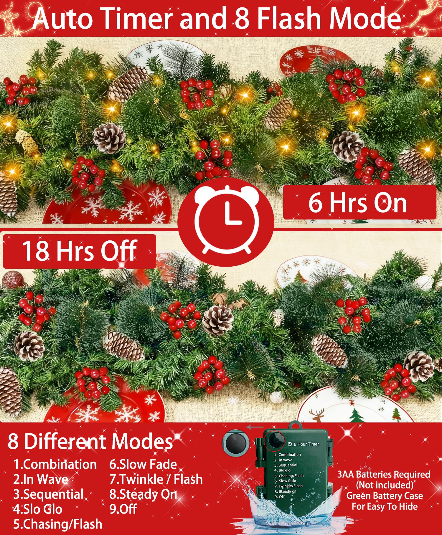 TURNMEON garland lit in a dim room creating cozy warm-white ambiance