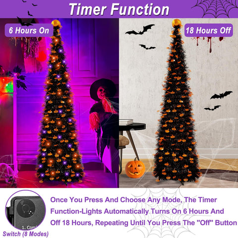 TURNMEON orange and purple LED lights wrapped around branches for vivid contrast