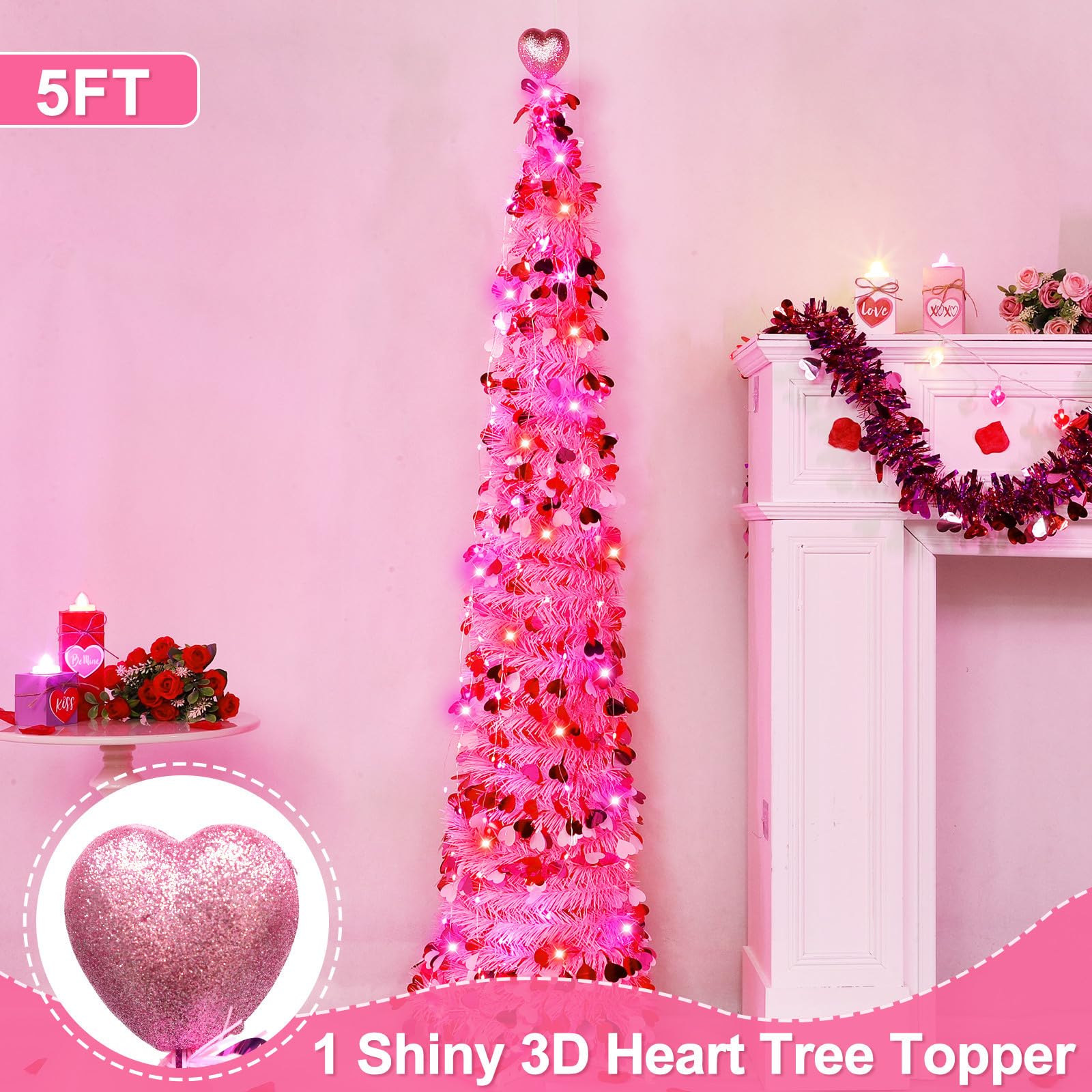 TURNMEON lit tree on a living room tabletop creating cozy pink ambiance