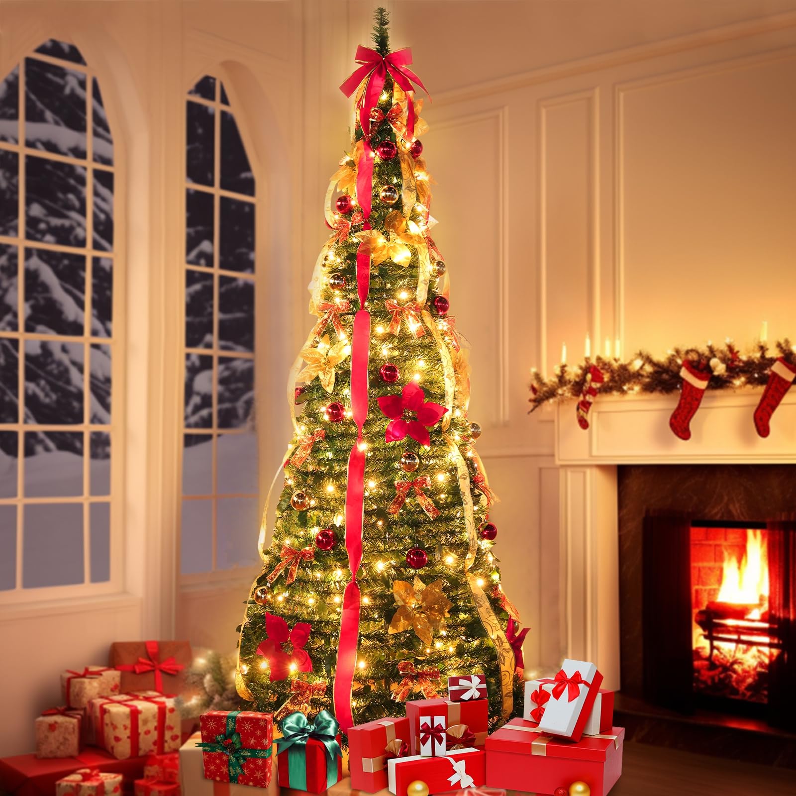 TURNMEON person unfolding tree to pop-up for effortless quick setup and display