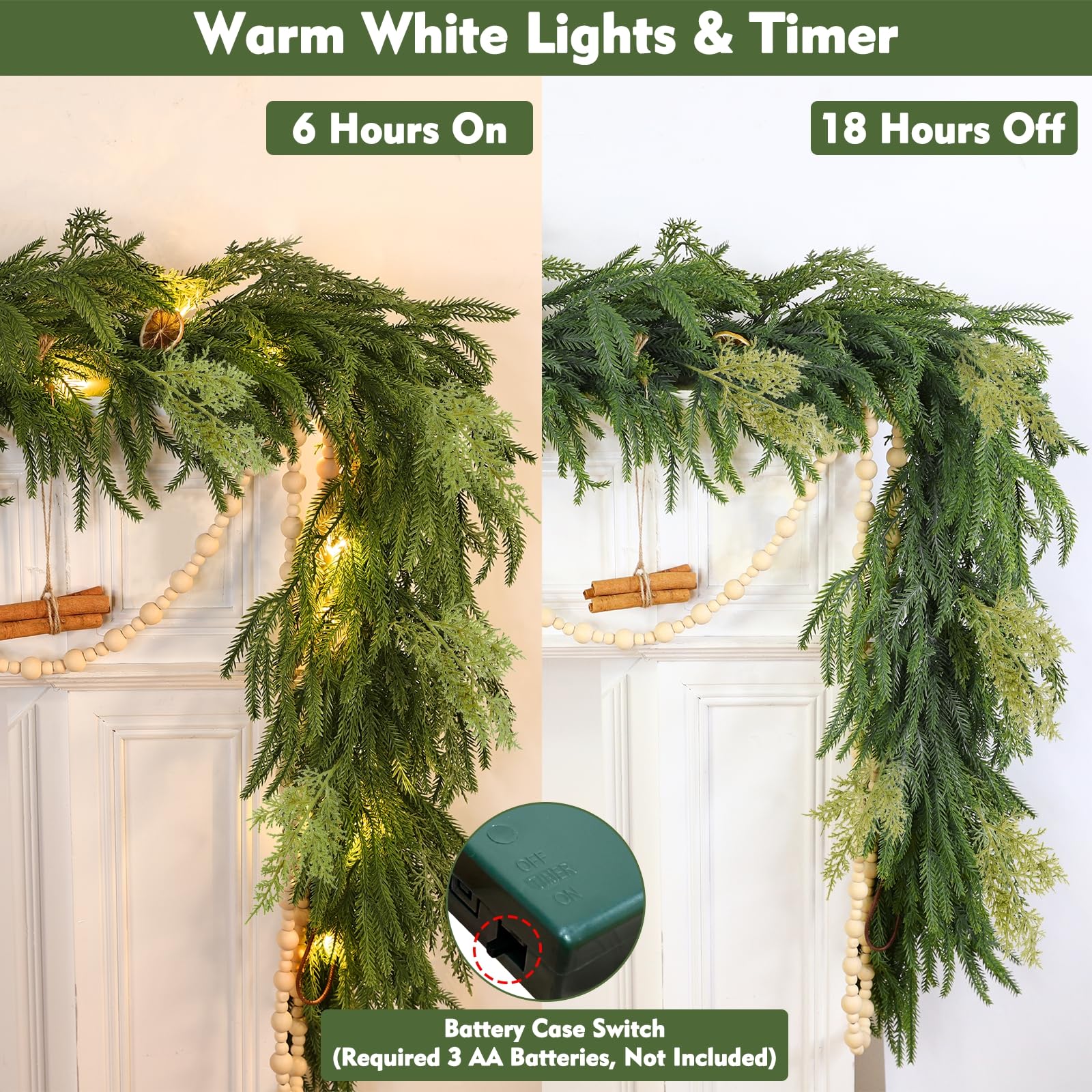 TURNMEON warm LED lights on garland showing cozy glow benefit