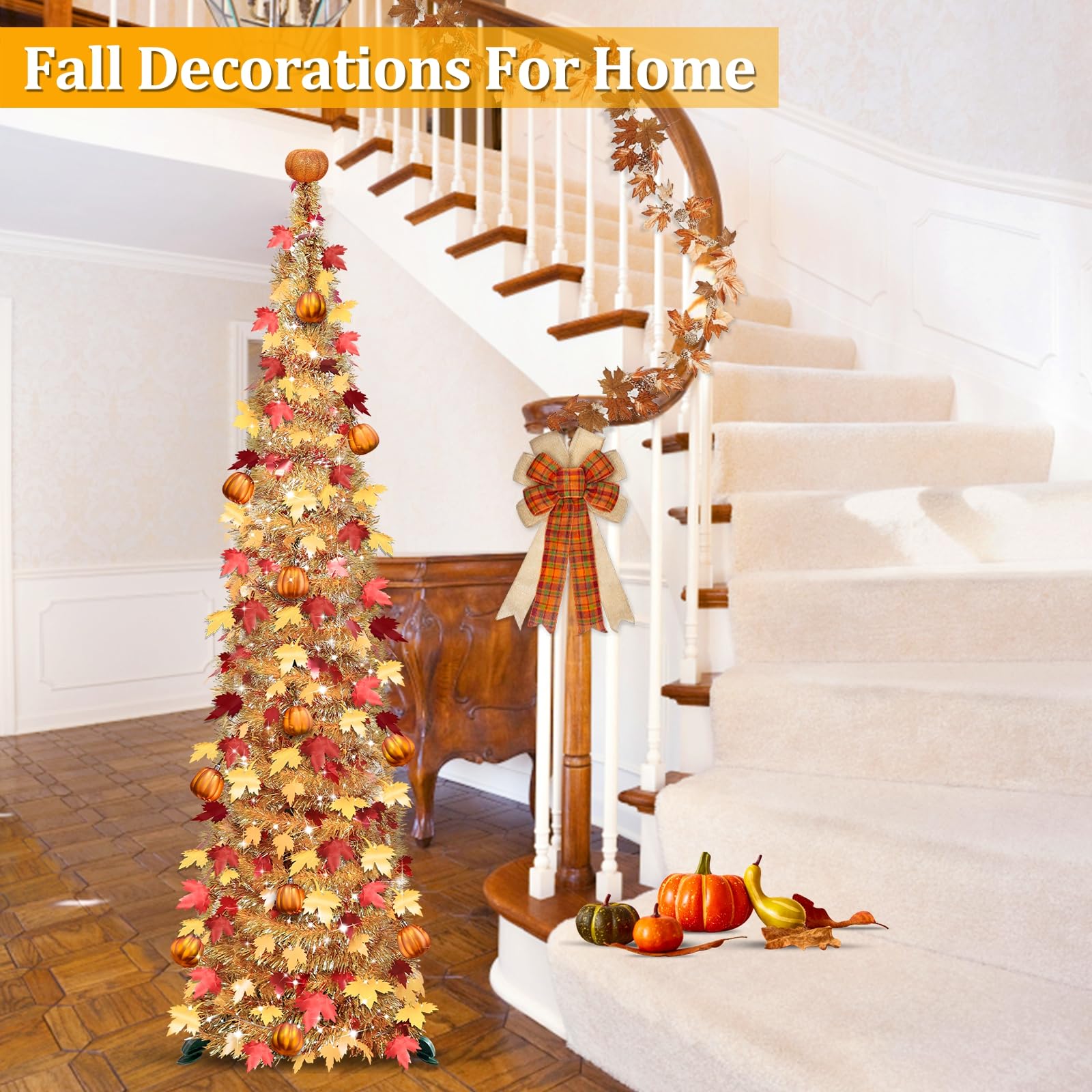 TURNMEON cluster of 15 pumpkin ornaments on branches, adds reflective fall accents