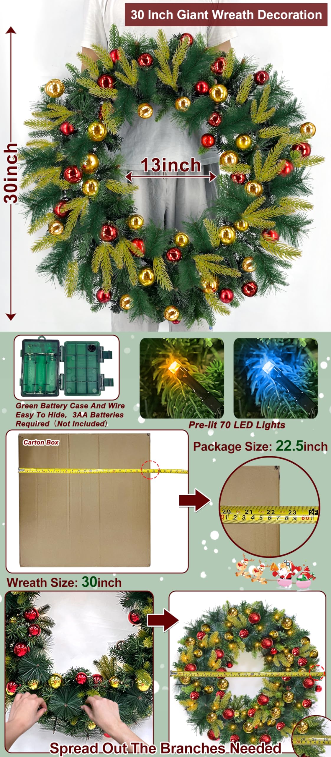 TURNMEON wreath size comparison on front door, clear scale