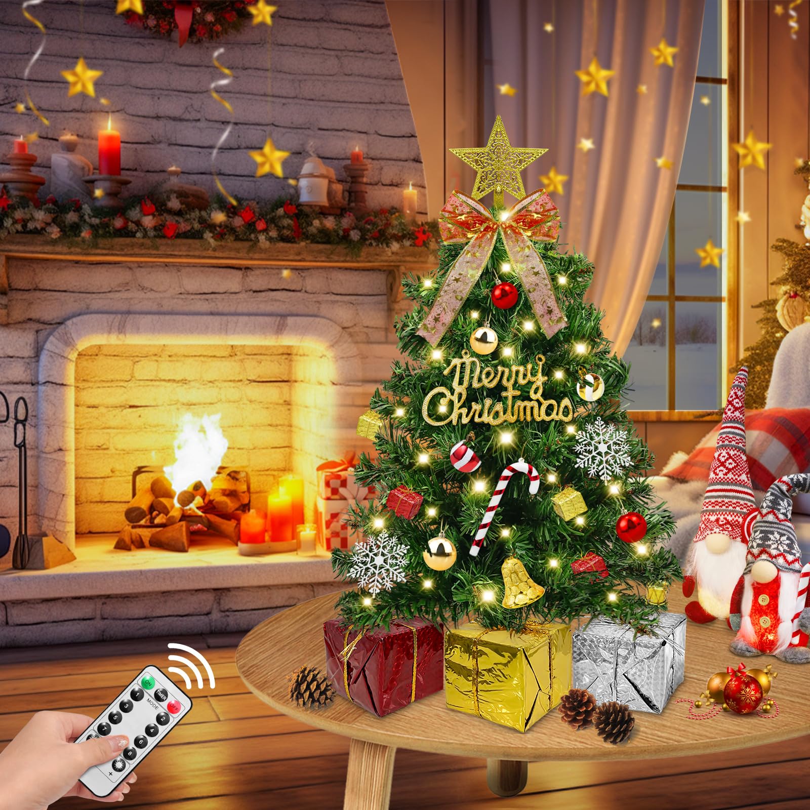 TURNMEON star topper and Merry Christmas sign close-up for instant-ready styling