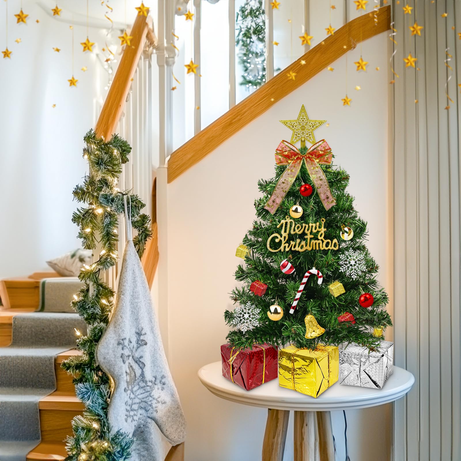 TURNMEON tabletop tree on a mantel demonstrating compact size and decorative impact