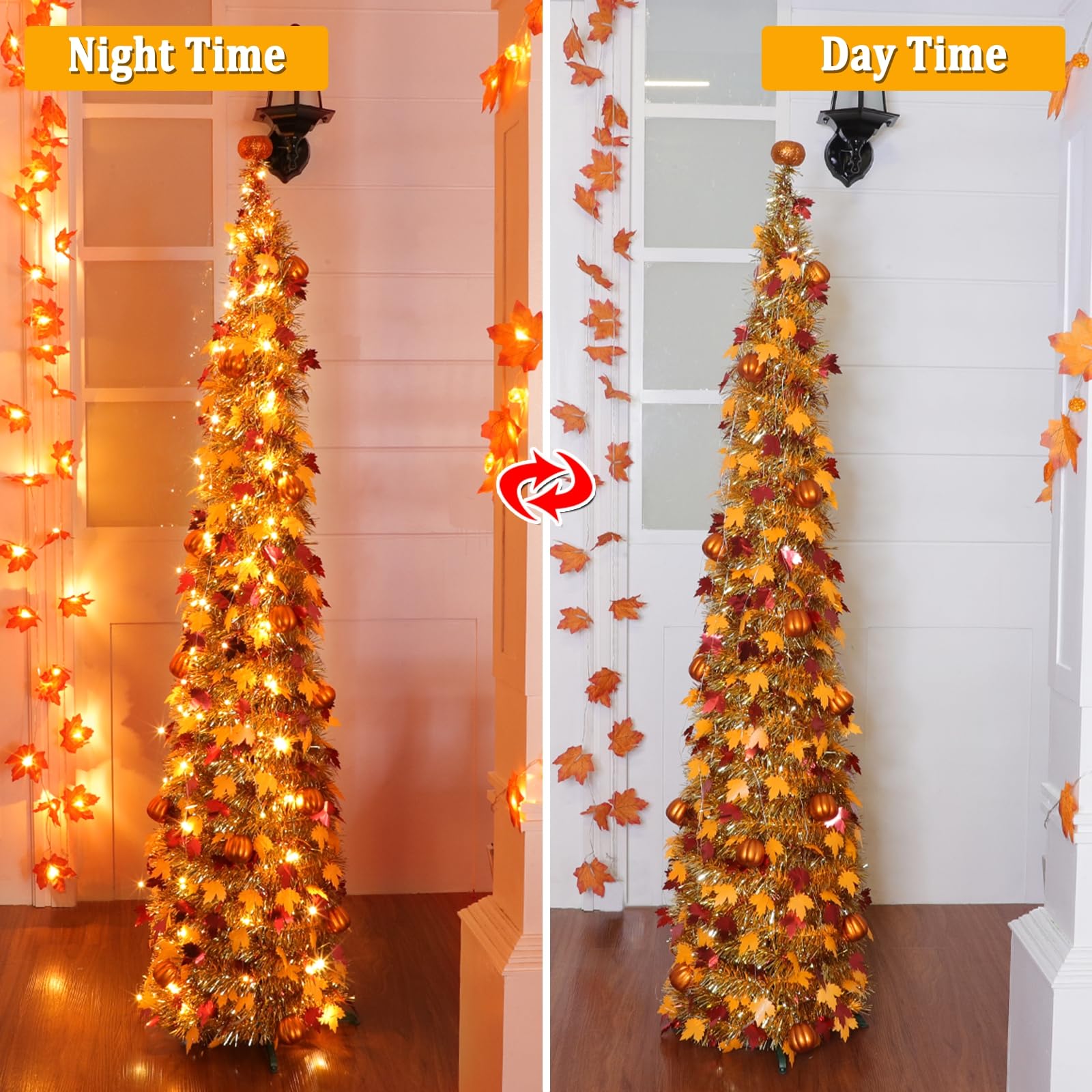 TURNMEON lit warm white LED detail glowing on branches, provides cozy illumination