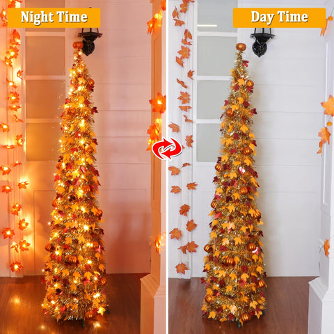 TURNMEON lit warm white LED detail glowing on branches, provides cozy illumination