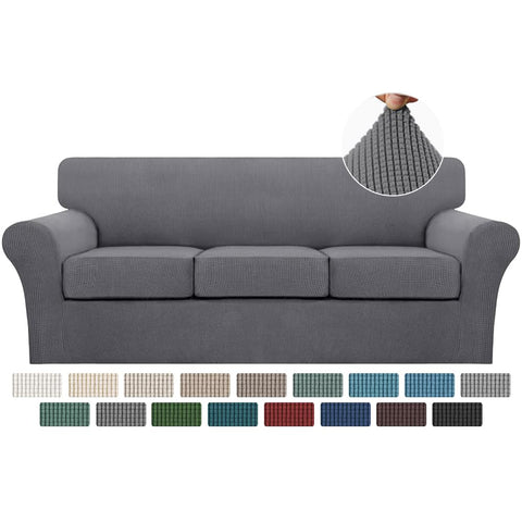 Turquoize front view three-cushion cover shows neat tailored look and protection