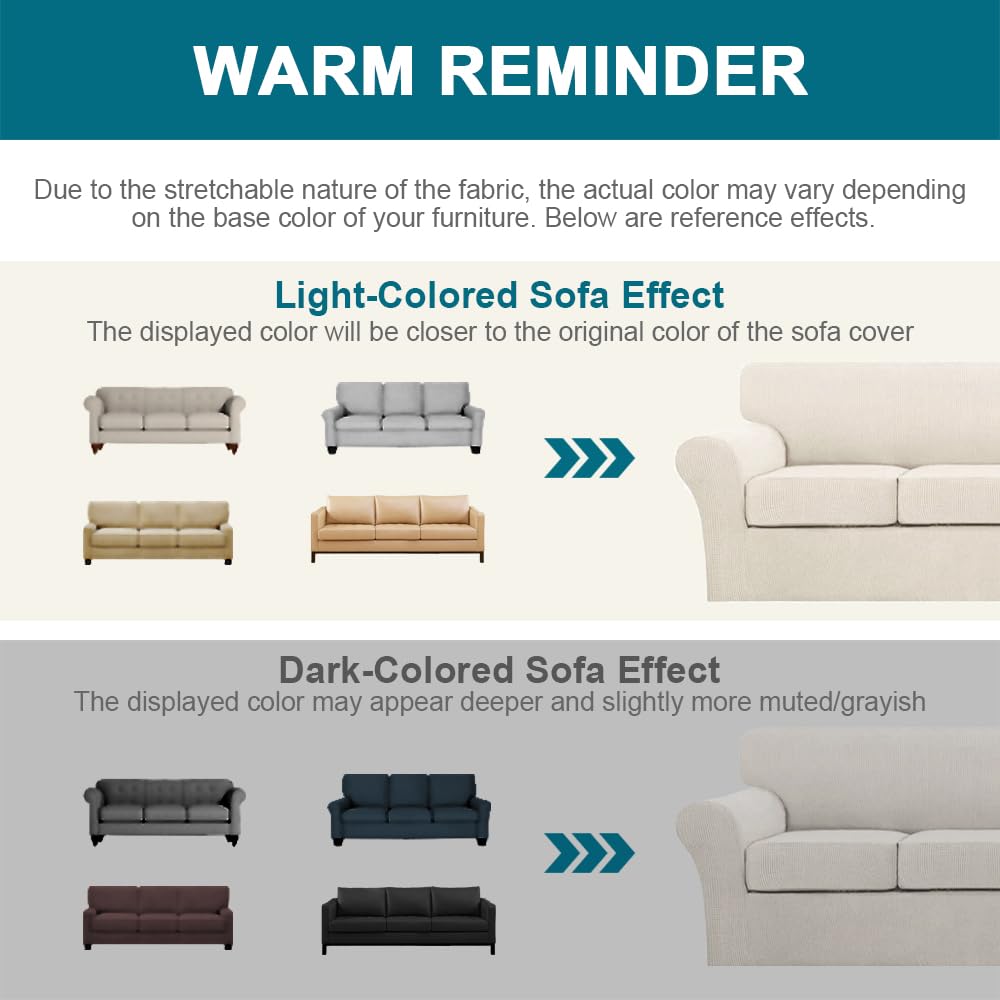 Turquoize sofa cover with measuring tape demonstrating size fit
