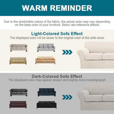 Turquoize sofa cover with measuring tape demonstrating size fit