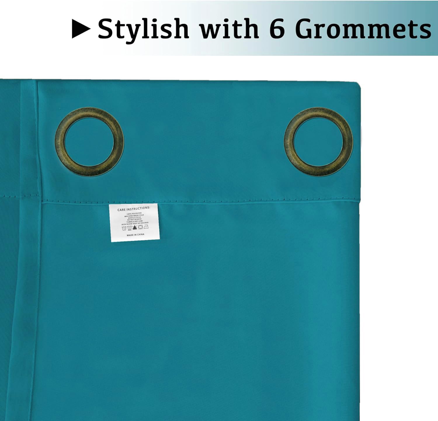 Turquoize curtain length shown with ruler to confirm 42 by 84 inch sizing benefit