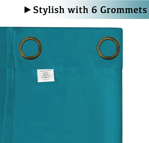 Turquoize curtain length shown with ruler to confirm 42 by 84 inch sizing benefit
