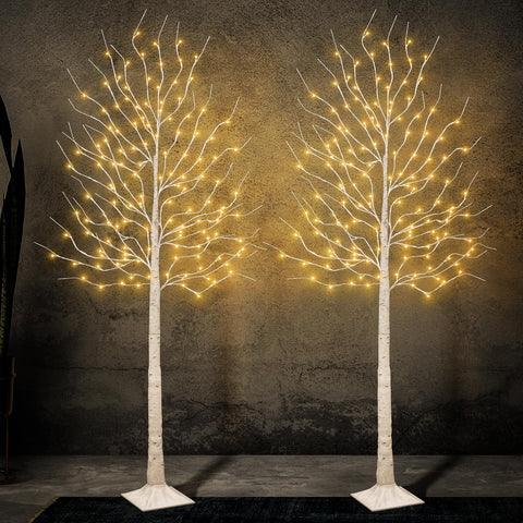 TVAL birch tree front view showing full 6ft illuminated silhouette and ambiance