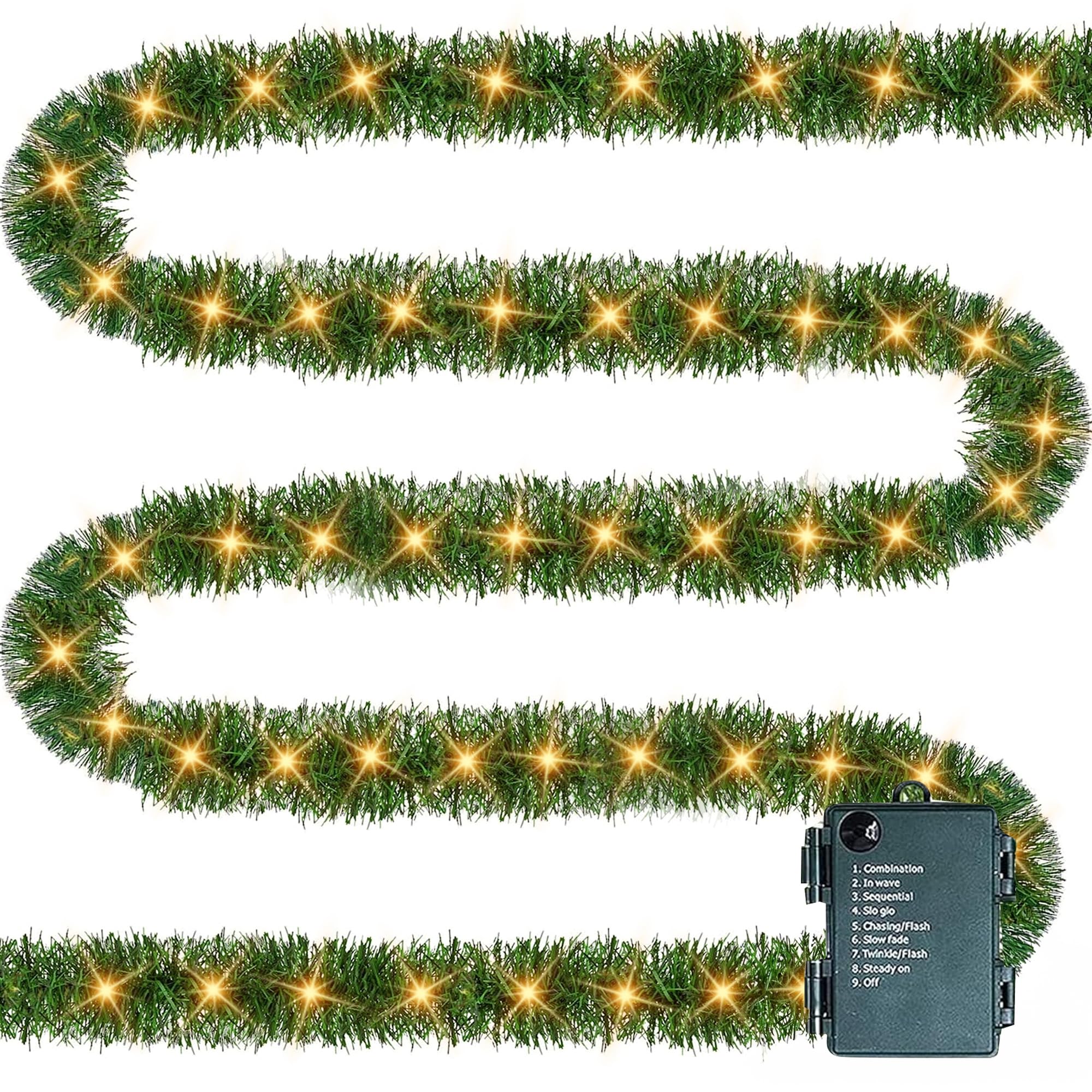 TW SHINE front view of 30 ft pre-lit garland showing full length and packed look
