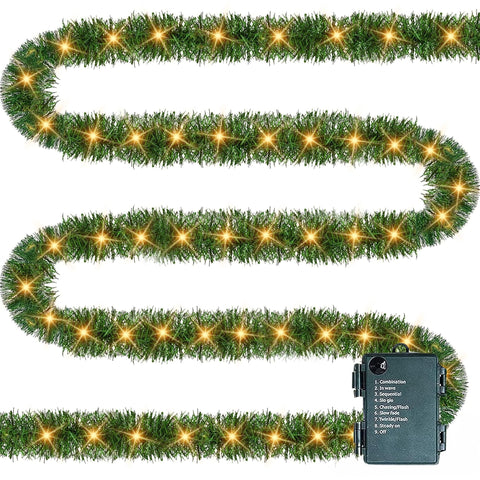 TW SHINE front view of 30 ft pre-lit garland showing full length and packed look
