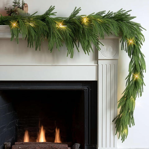 TW SHINE garland draped on a mantel adding instant seasonal charm and low maintenance
