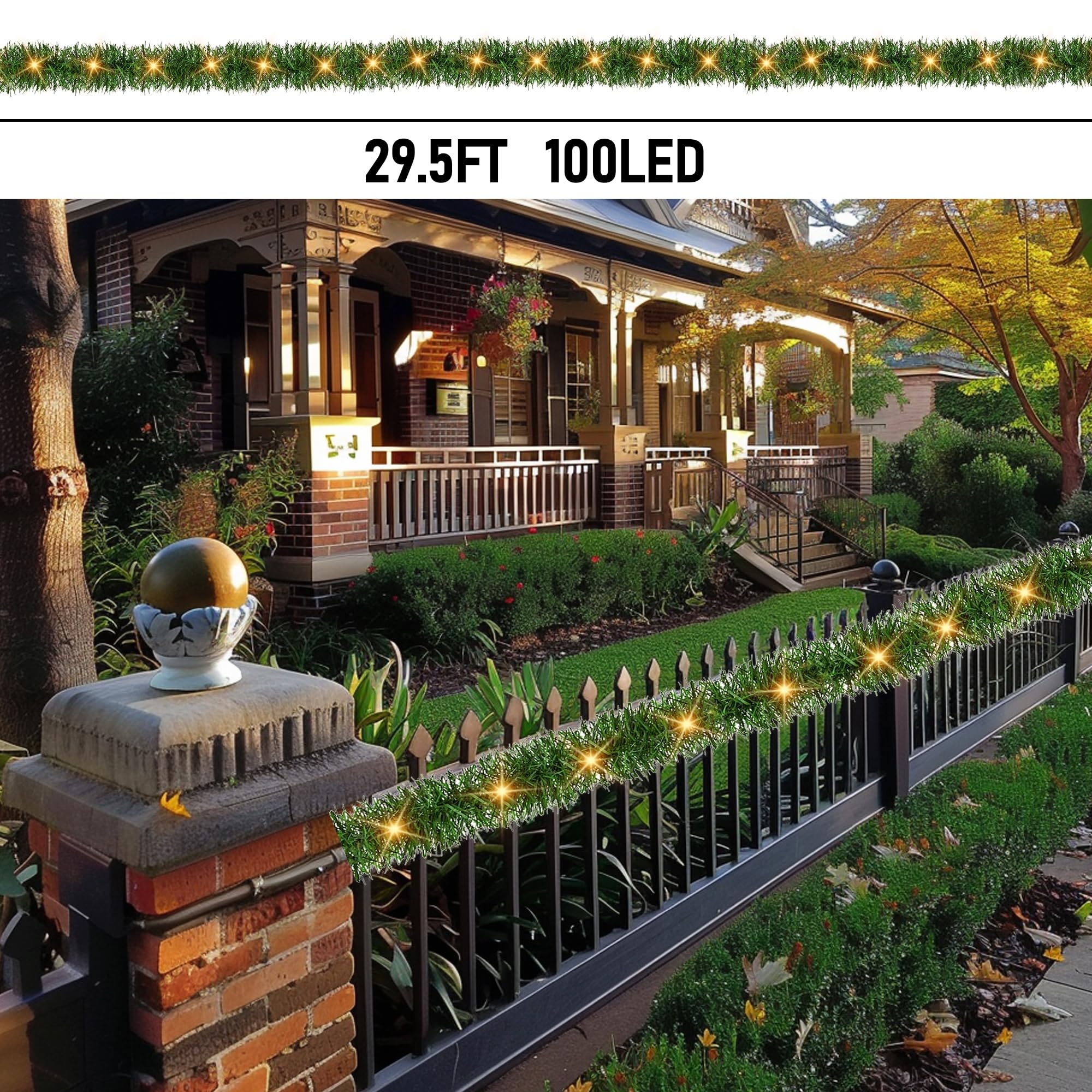 TW SHINE garland draped on mantel adding warm glow and holiday ambiance