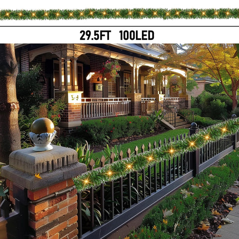 TW SHINE garland draped on mantel adding warm glow and holiday ambiance