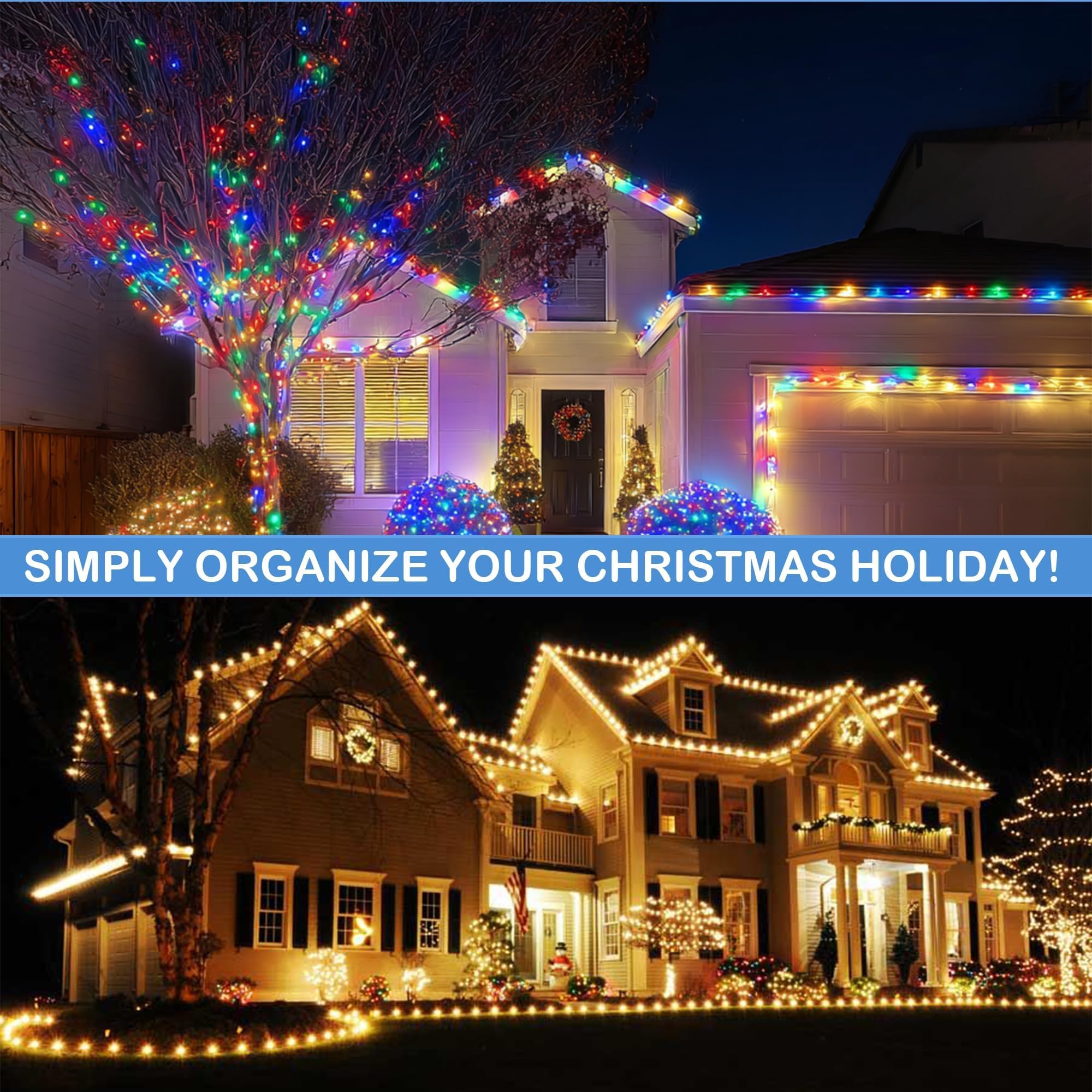 TW SHINE outdoor roofline display at night highlighting even light placement