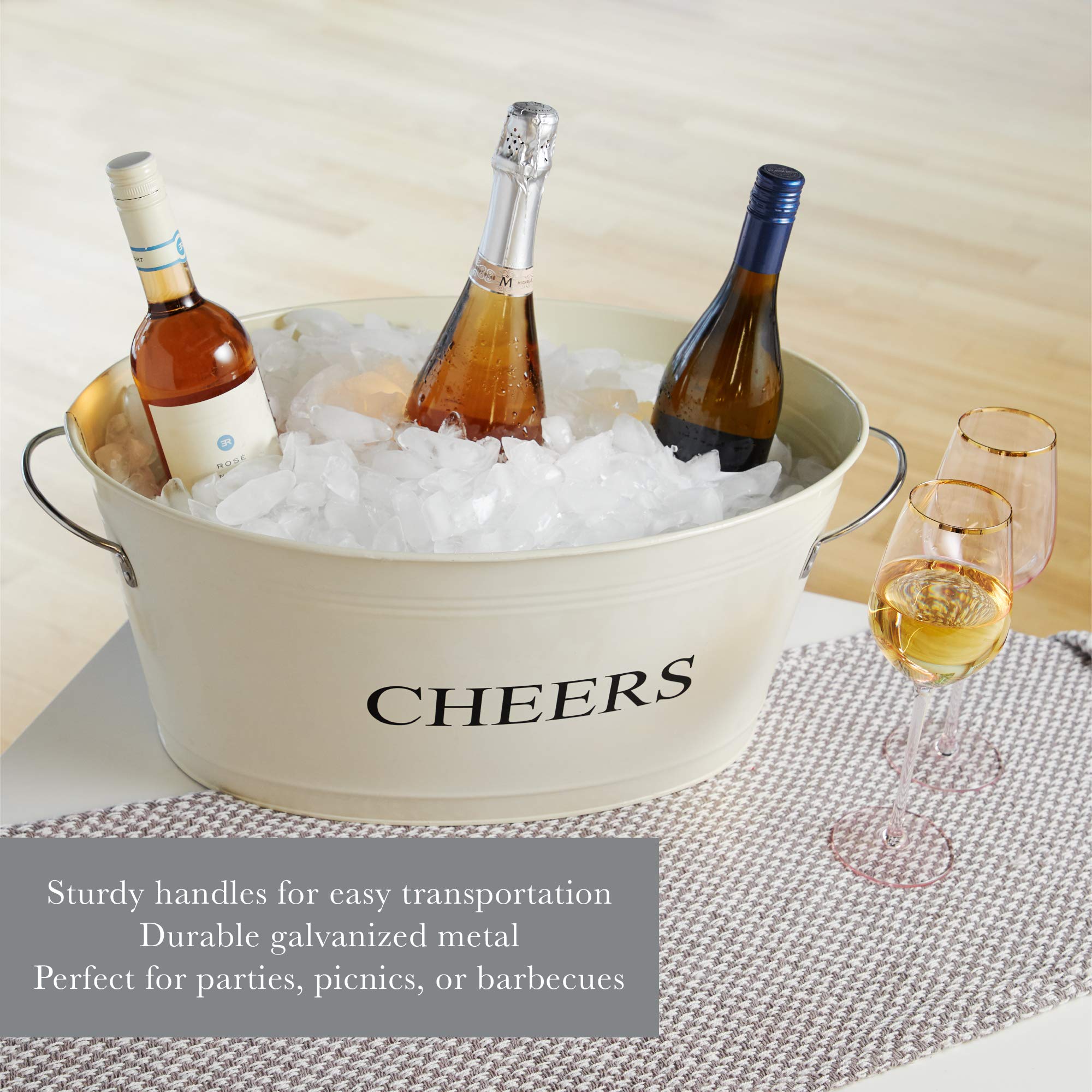 Twine tub filled with bottles and ice keeping drinks cold for guests