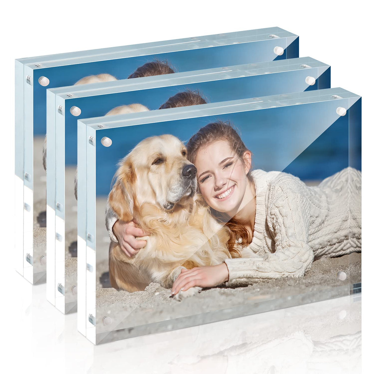 TWING front view of a 5x7 acrylic frame showcasing clear floating photo benefit