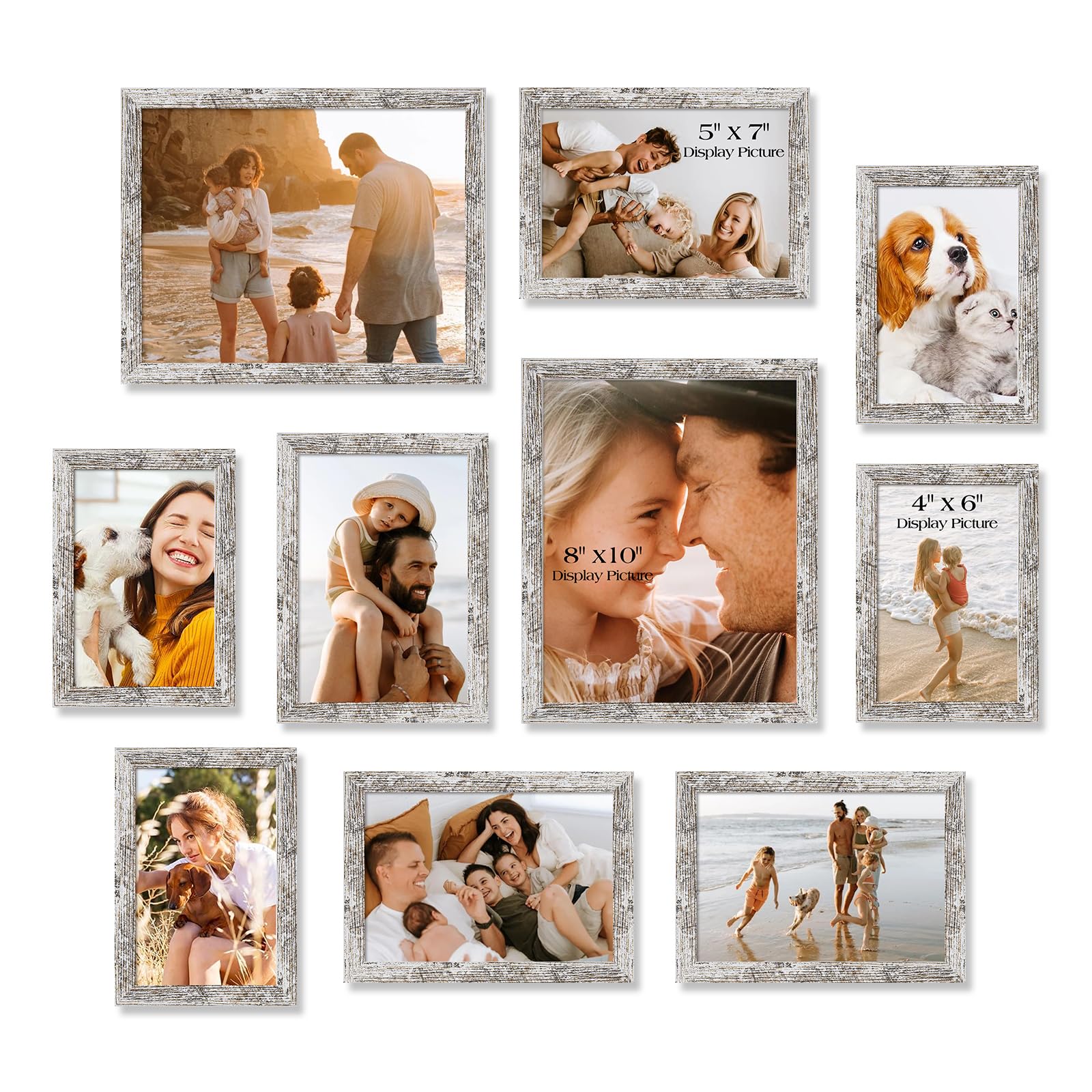 TWING front view of 10-pack collage set showing rustic white finish and included frames, inspires cohesive decor