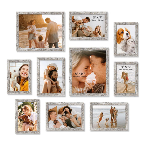 TWING front view of 10-pack collage set showing rustic white finish and included frames, inspires cohesive decor