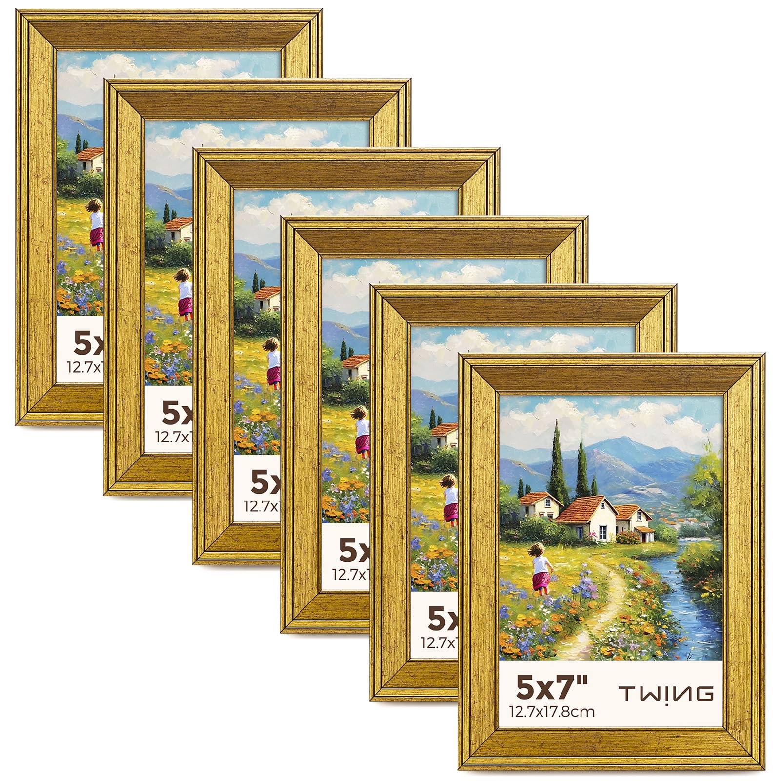 TWING rustic gold front view showing elegant frame and photo-ready finish benefit: cohesive gallery look