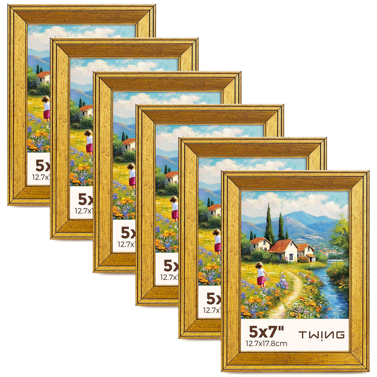 TWING rustic gold front view showing elegant frame and photo-ready finish benefit: cohesive gallery look