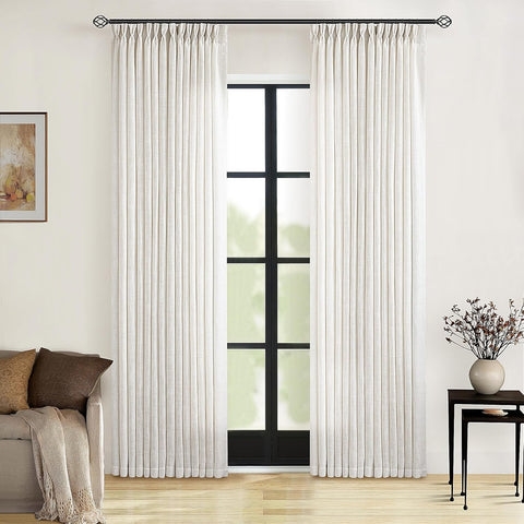 TWODRAPES front view of two natural linen panels showing packaging and size benefits