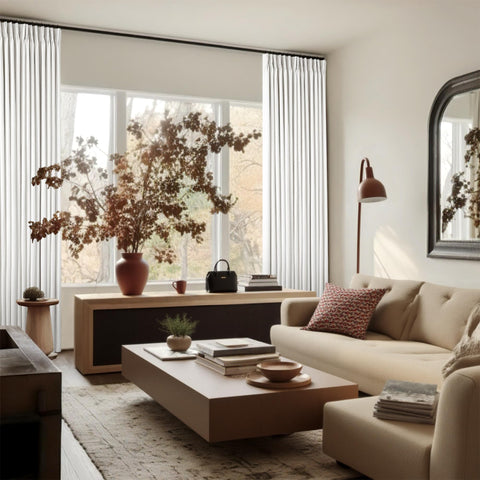 TWODRAPES full-length panels on patio door reducing glare and enhancing insulation
