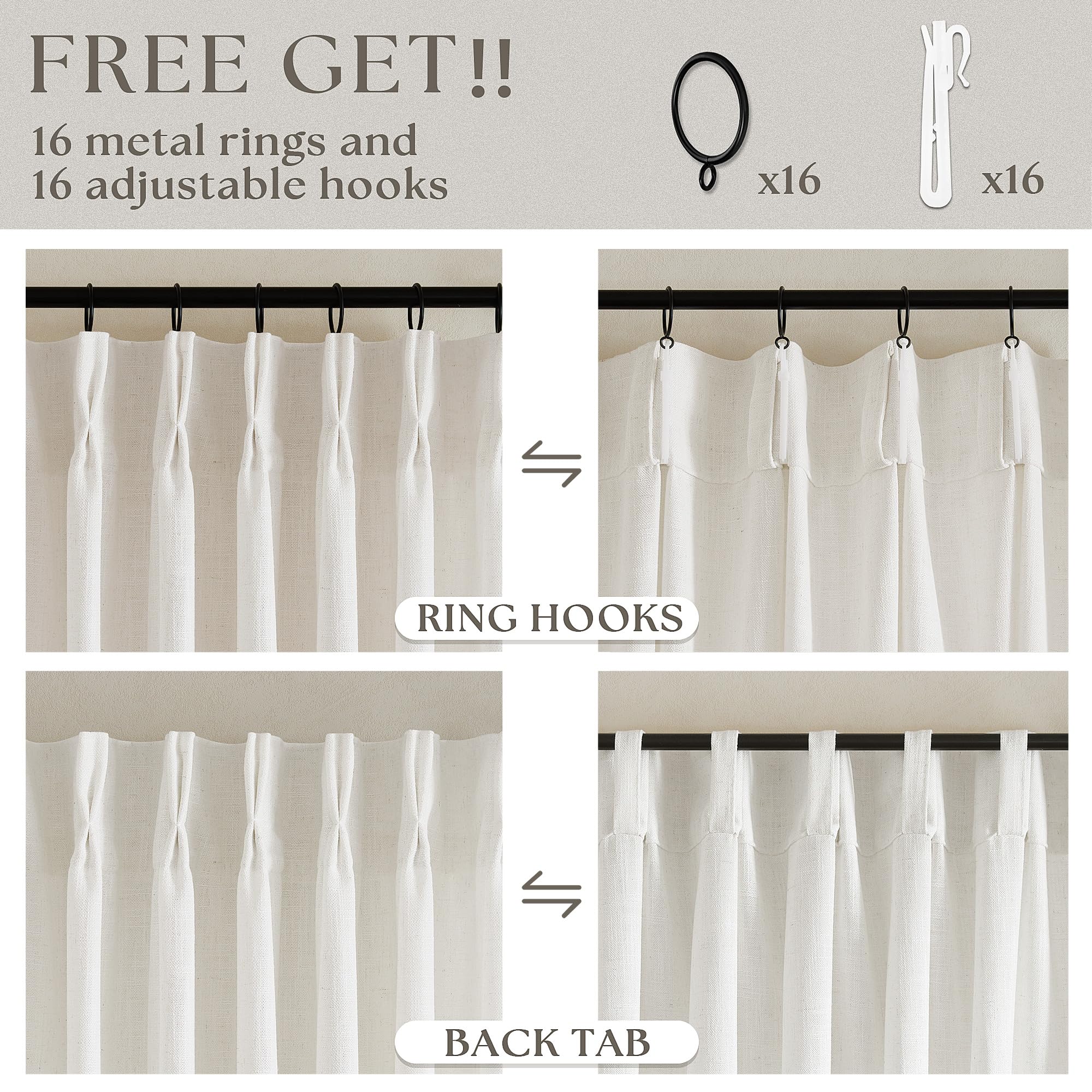 TWODRAPES included hooks and metal rings displayed for easy installation