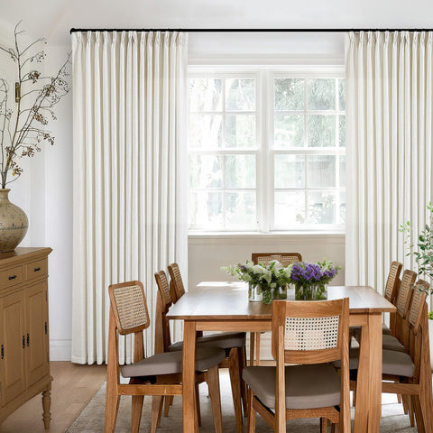 TWODRAPES length comparison beside chair showing 92-inch scale and fit