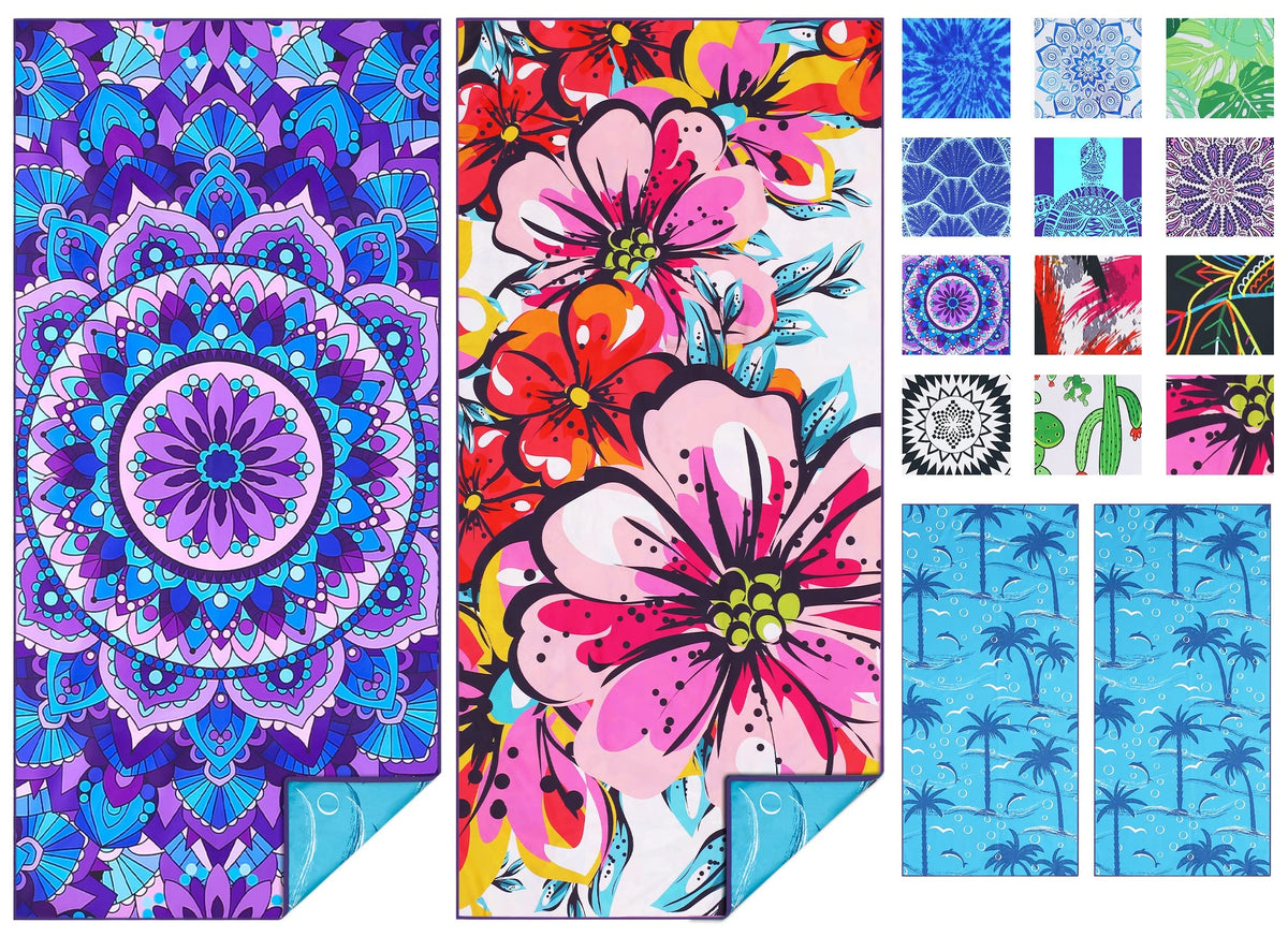 TwoYek front view of mandala floral towel showing double-sided print and vibrant colors
