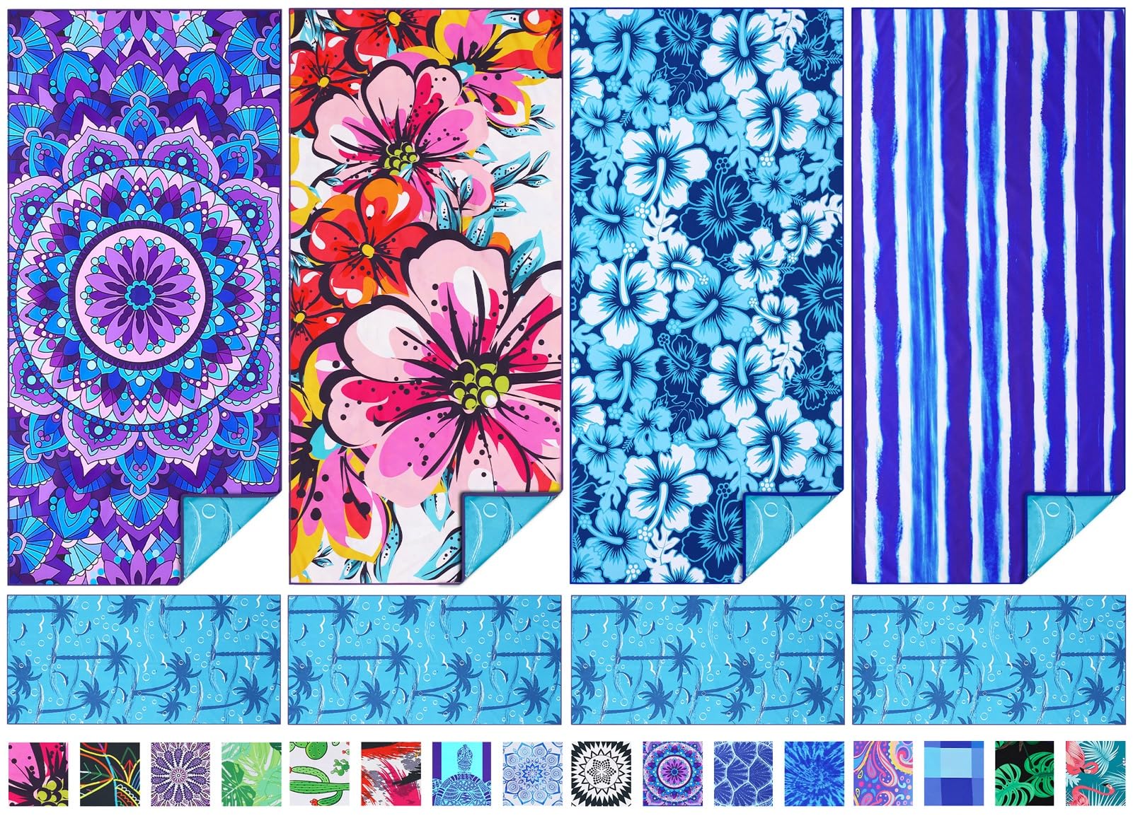 TwoYek front view of 4-pack towels showing colors and branding for quick selection
