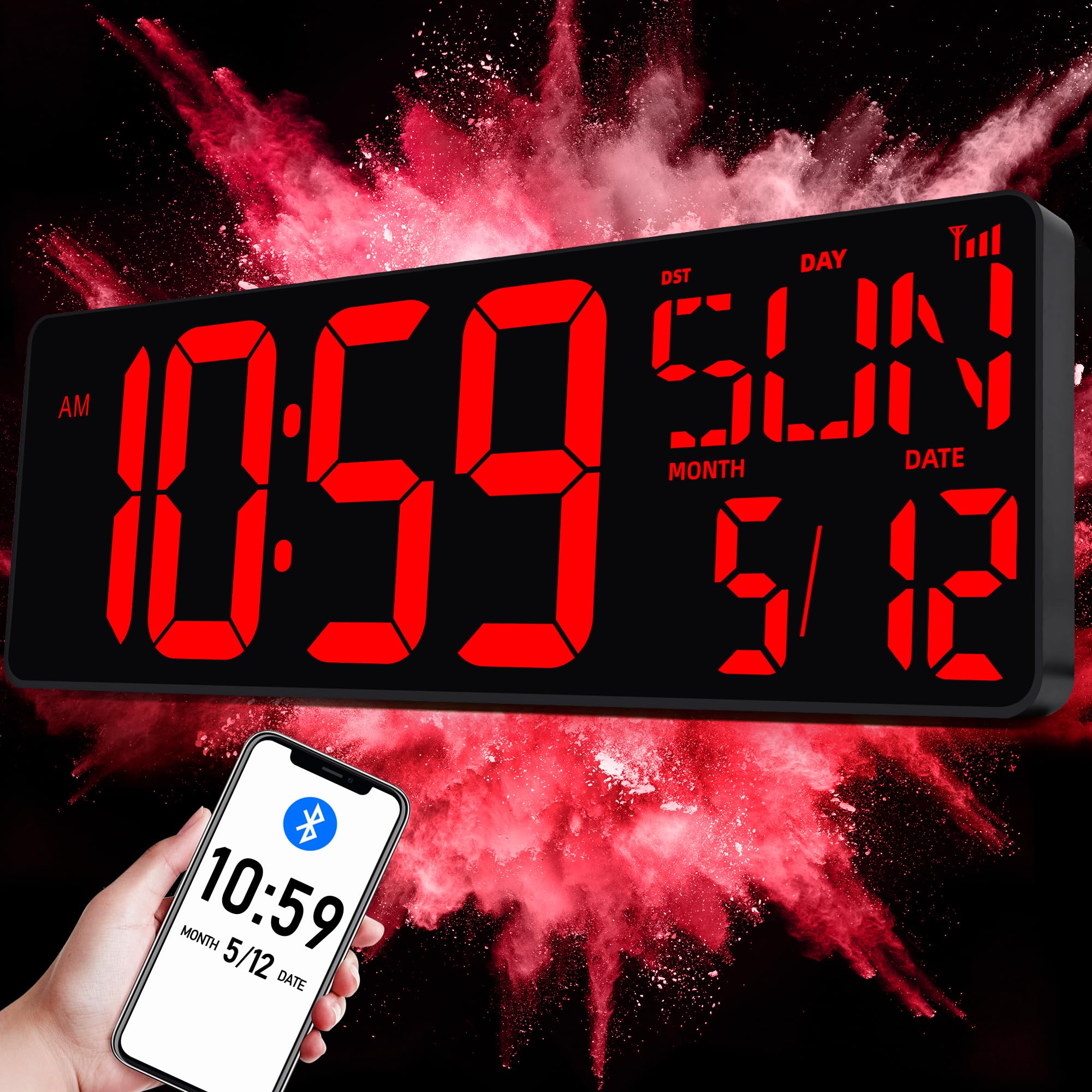 TXL front display showing large time, date and temperature for easy reading
