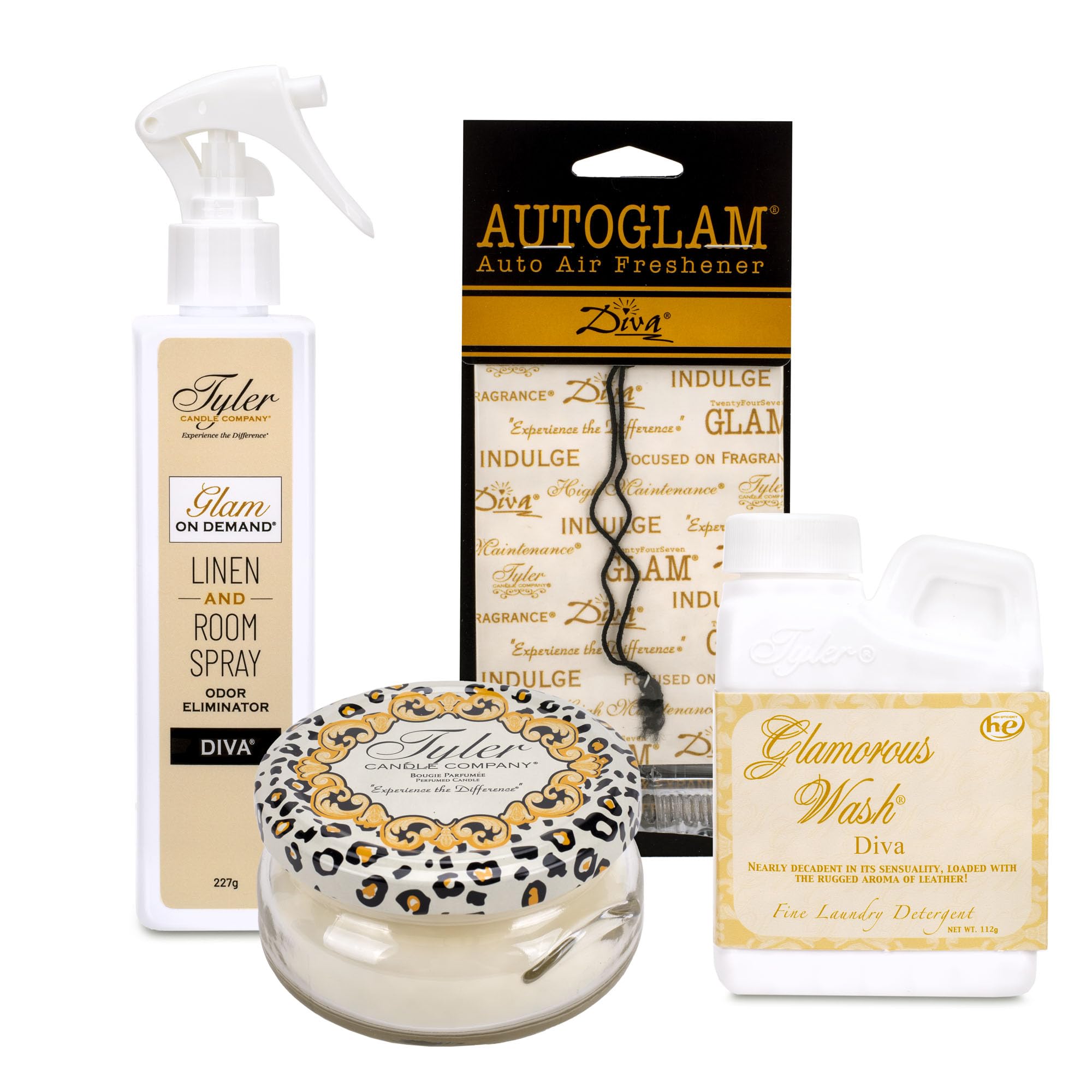 TYLER CANDLE COMPANY front packaging shows complete Diva suite as a gift