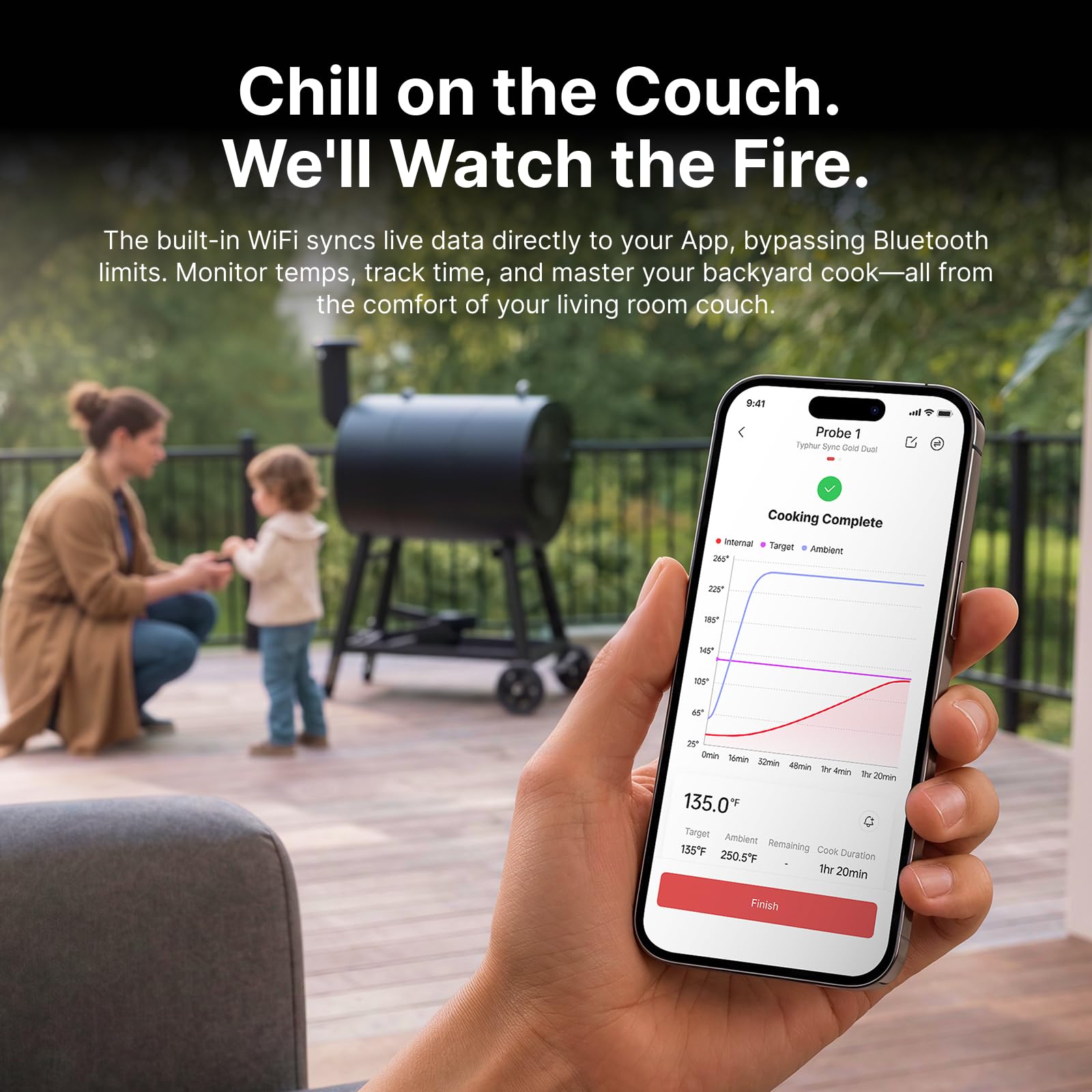 Typhur app screen on phone displaying remote temperatures and alerts for peace of mind