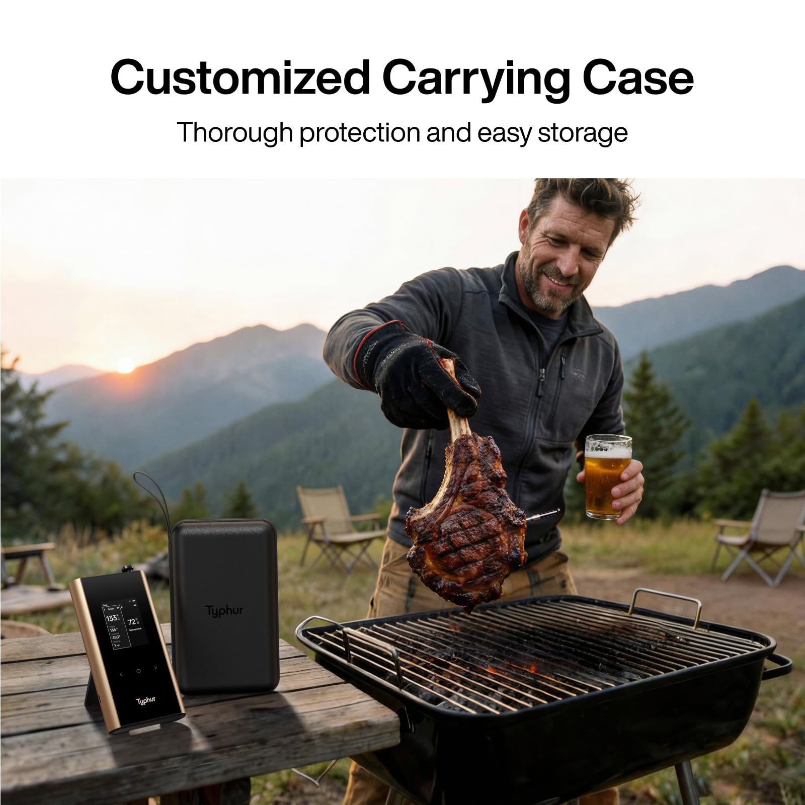 Typhur case packed with probes, cables, and base illustrating travel-ready protection