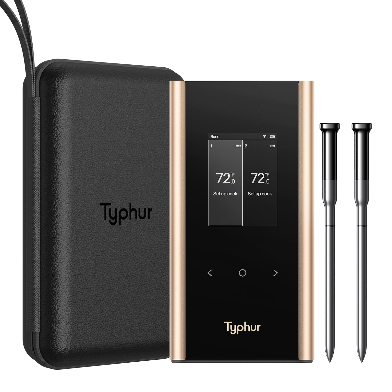 Typhur front view of Sync Gold base showing clear readout and control buttons for convenience
