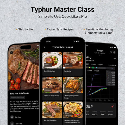 Typhur ambient probe in smoker measuring pit temperature accurately