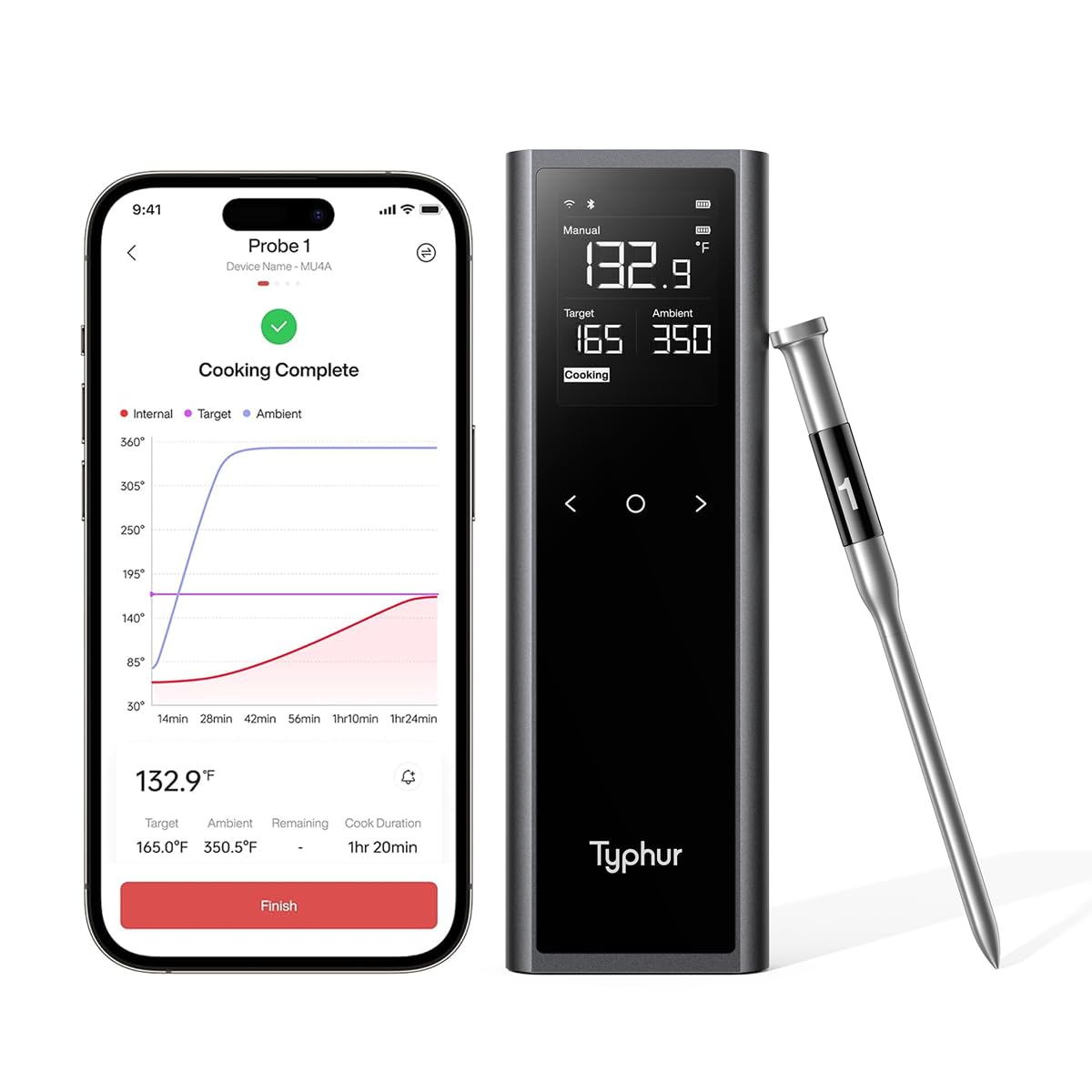Typhur front station display showing temps for easy monitoring