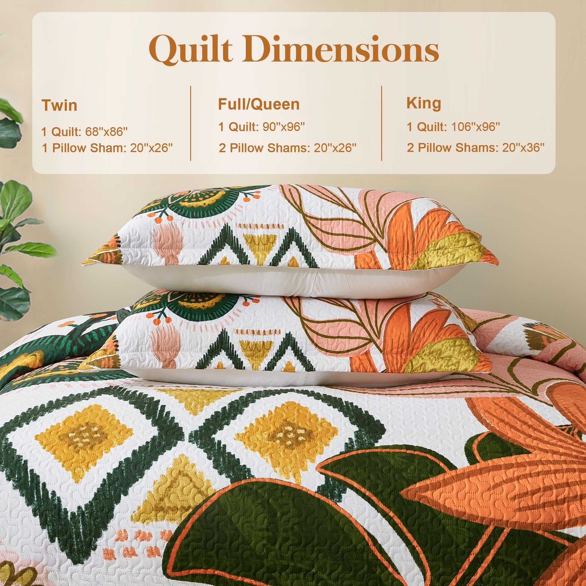 Tyrot styled bedroom shot showing quilt on full/queen bed for instant boho makeover