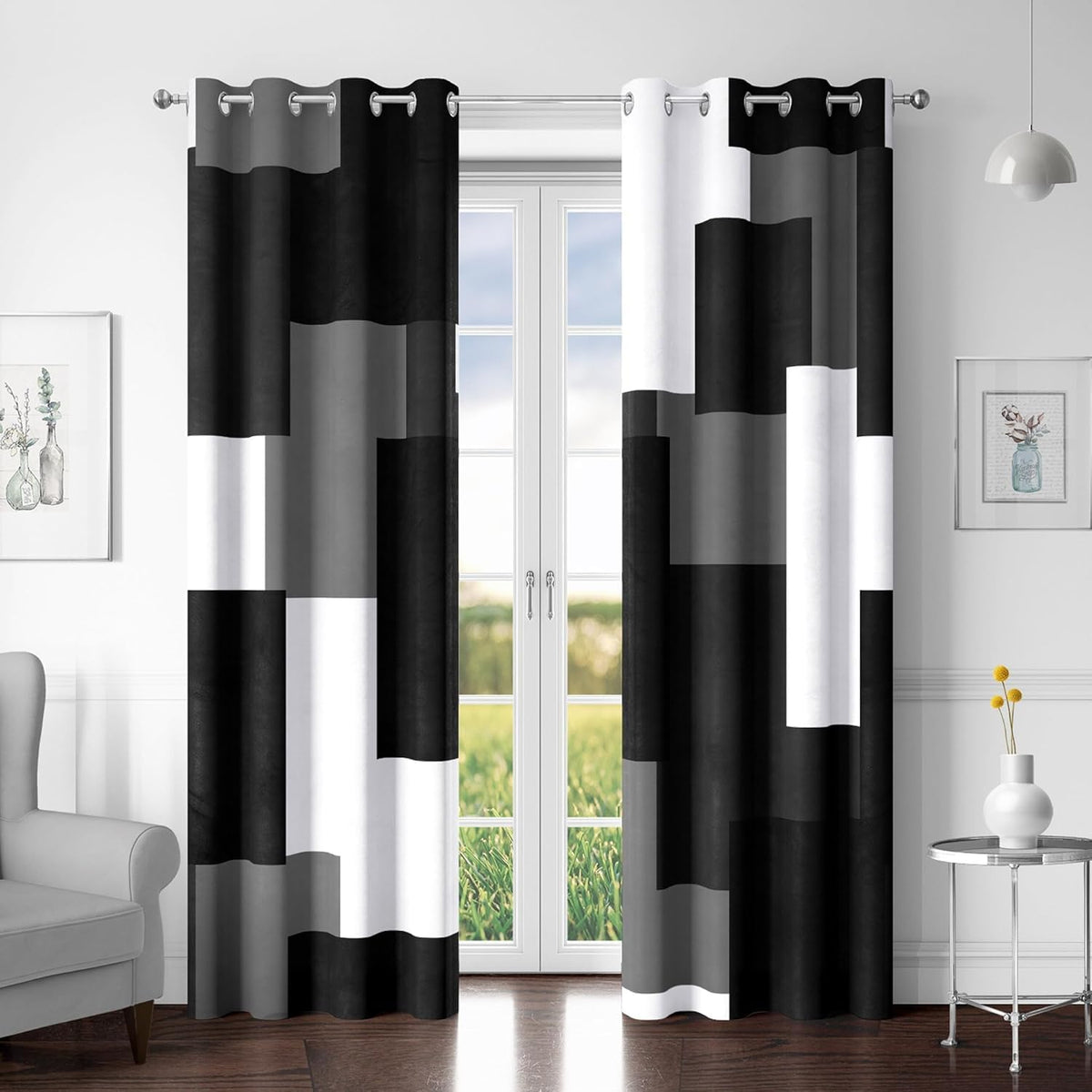 Tyrot front view of both 84 inch panels showing pattern and benefit of full blackout
