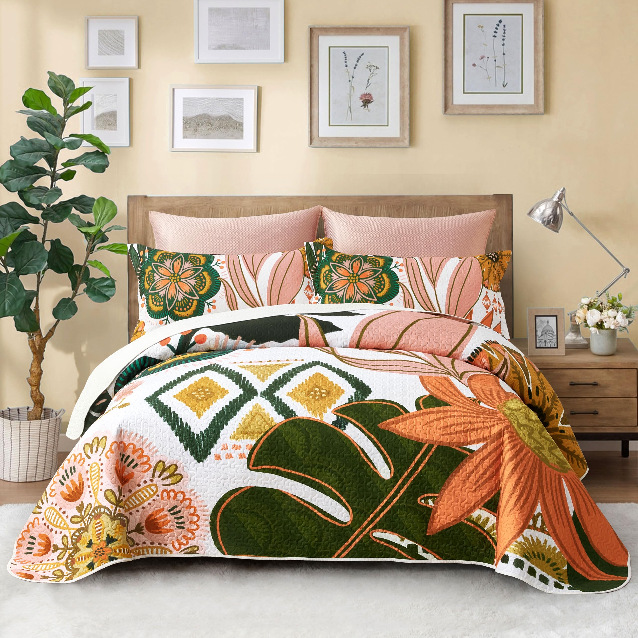 Tyrot king quilt front view showing floral design and instant bedroom upgrade