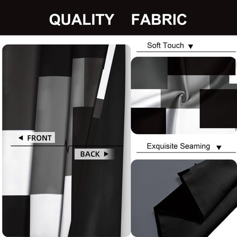 Tyrot curtain beside measuring tape showing panel dimensions and fit benefit